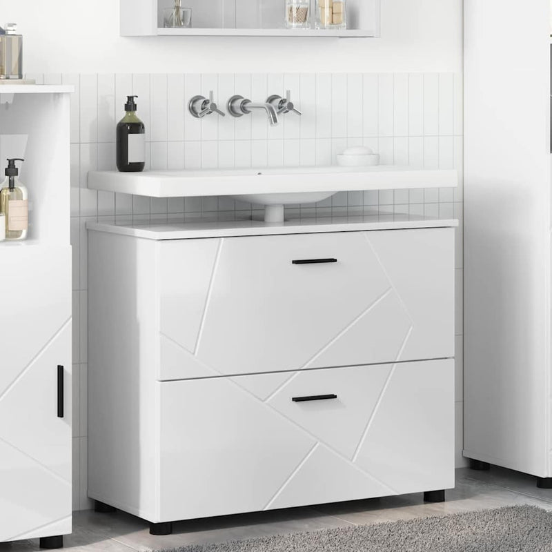 vidaXL Fürdőszoba Székény Magasfényű fehér 76.5 x 35 x 64 cm Faanyag