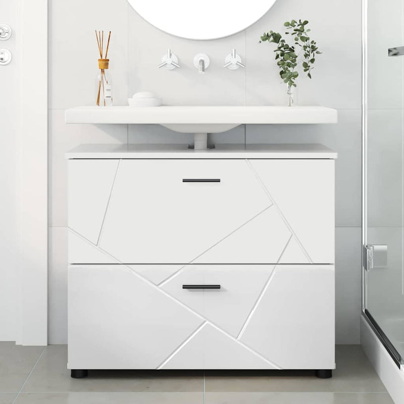 vidaXL Fürdőszoba Székény Magasfényű fehér 76.5 x 35 x 64 cm Faanyag