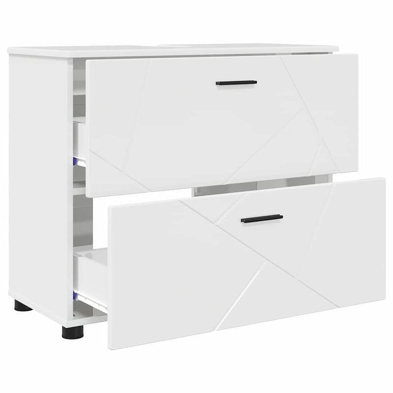 vidaXL Fürdőszoba Székény Magasfényű fehér 76.5 x 35 x 64 cm Faanyag