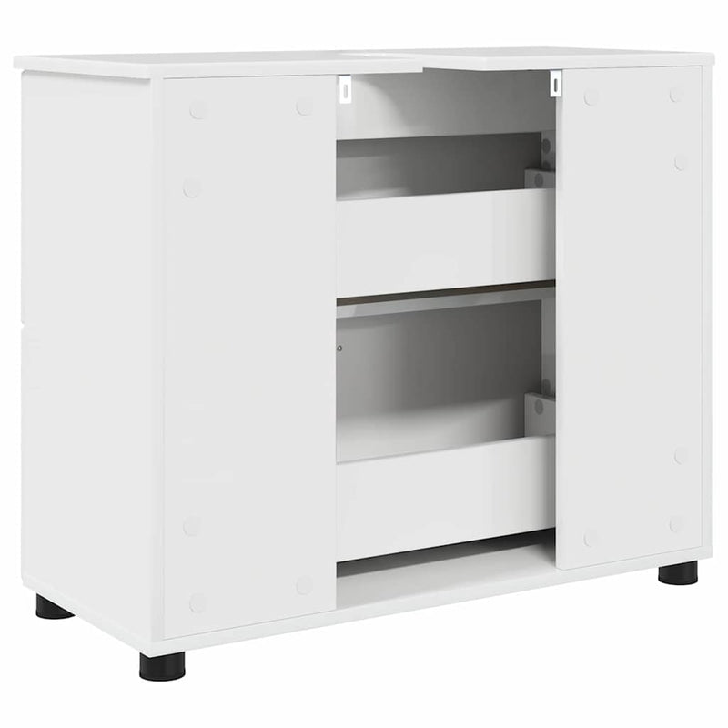 vidaXL Fürdőszoba Székény Magasfényű fehér 76.5 x 35 x 64 cm Faanyag