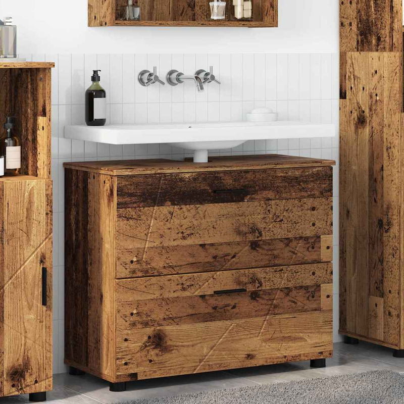 vidaXL Fürdőszoba Székény fiókkal Régi fa 76.5 x 35 x 64 cm Faanyag