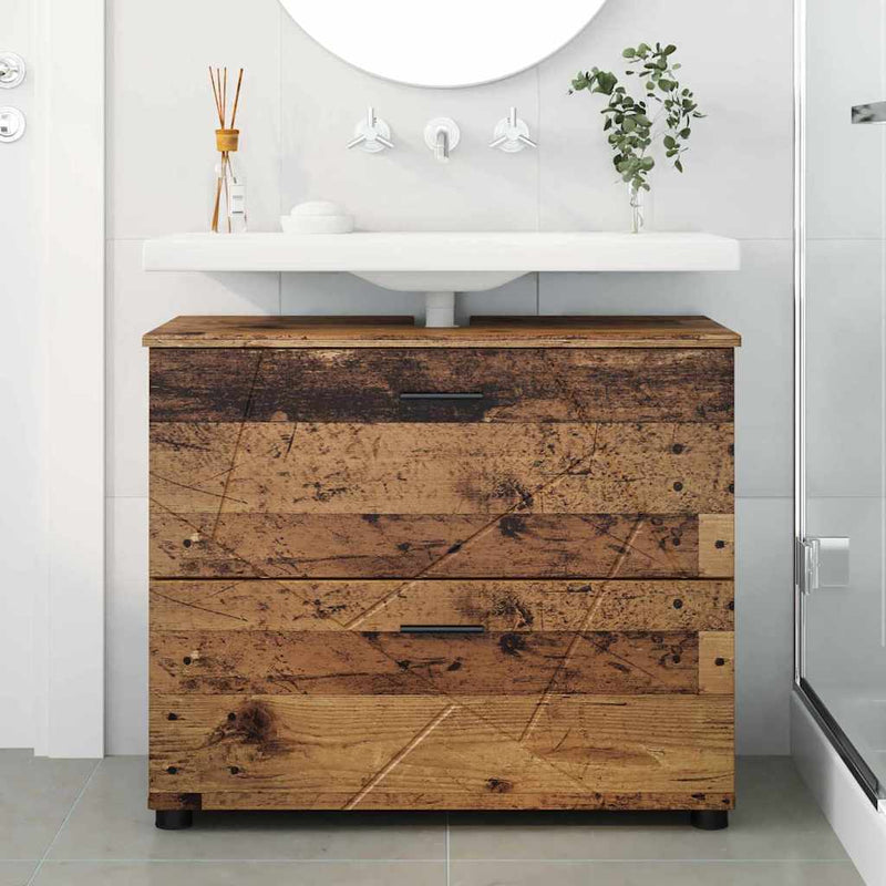 vidaXL Fürdőszoba Székény fiókkal Régi fa 76.5 x 35 x 64 cm Faanyag
