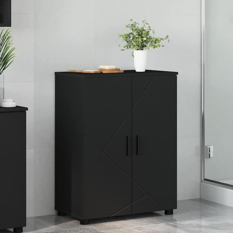 vidaXL Fürdőszoba Székény polcokkal Fekete 60 x 35 x 80 cm Faanyag