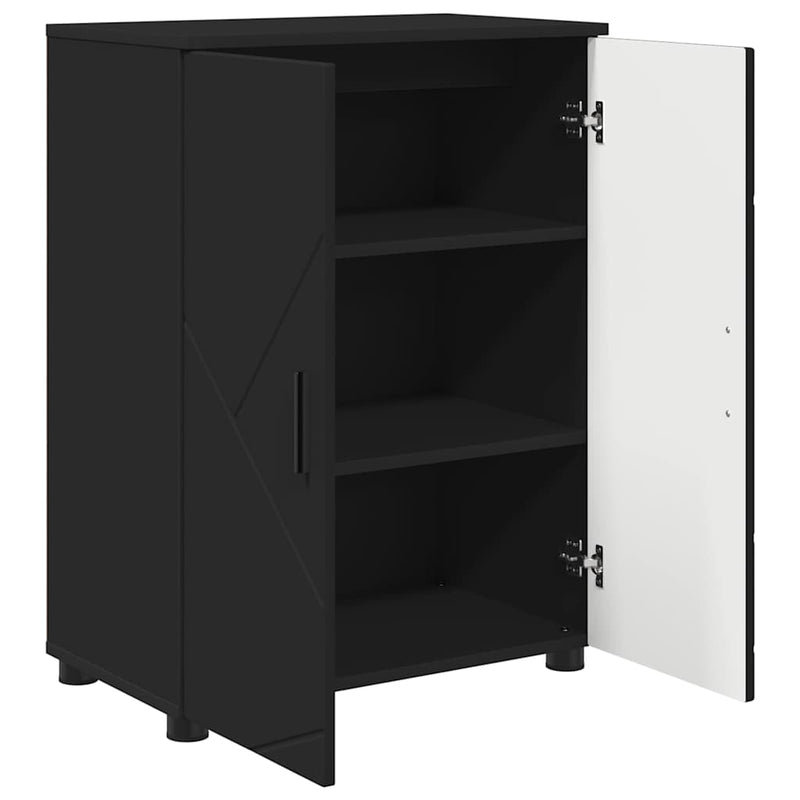 vidaXL Fürdőszoba Székény polcokkal Fekete 60 x 35 x 80 cm Faanyag
