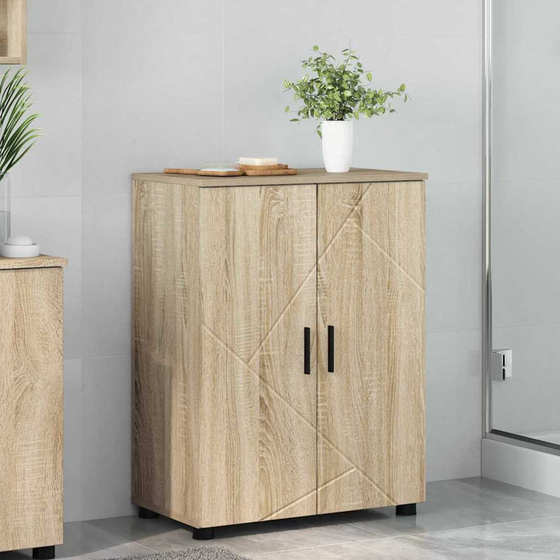 vidaXL Fürdőszoba Székény ajtóval sonoma tölgy 60 x 35 x 80 cm Faanyag