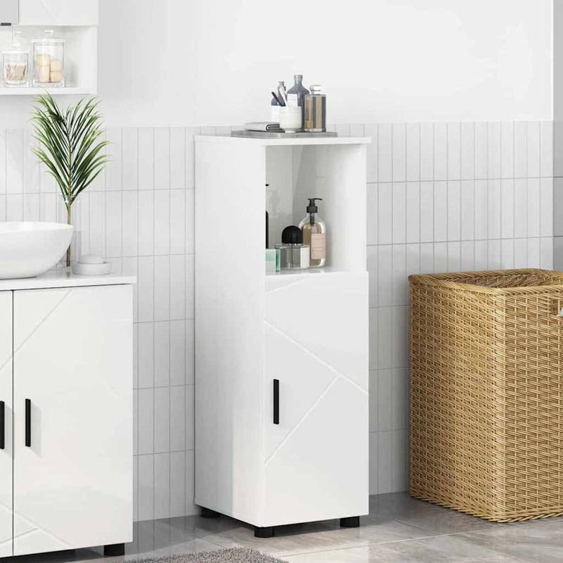 vidaXL Fürdőszoba Székény Magasfényű fehér 30 x 35 x 95 cm Faanyag