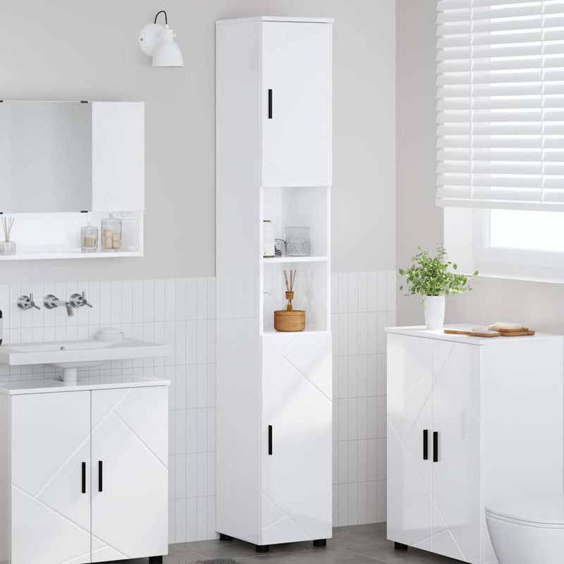 vidaXL Fürdőszobai magas szekrény Magasfényű fehér 30 x 35 x 192 cm