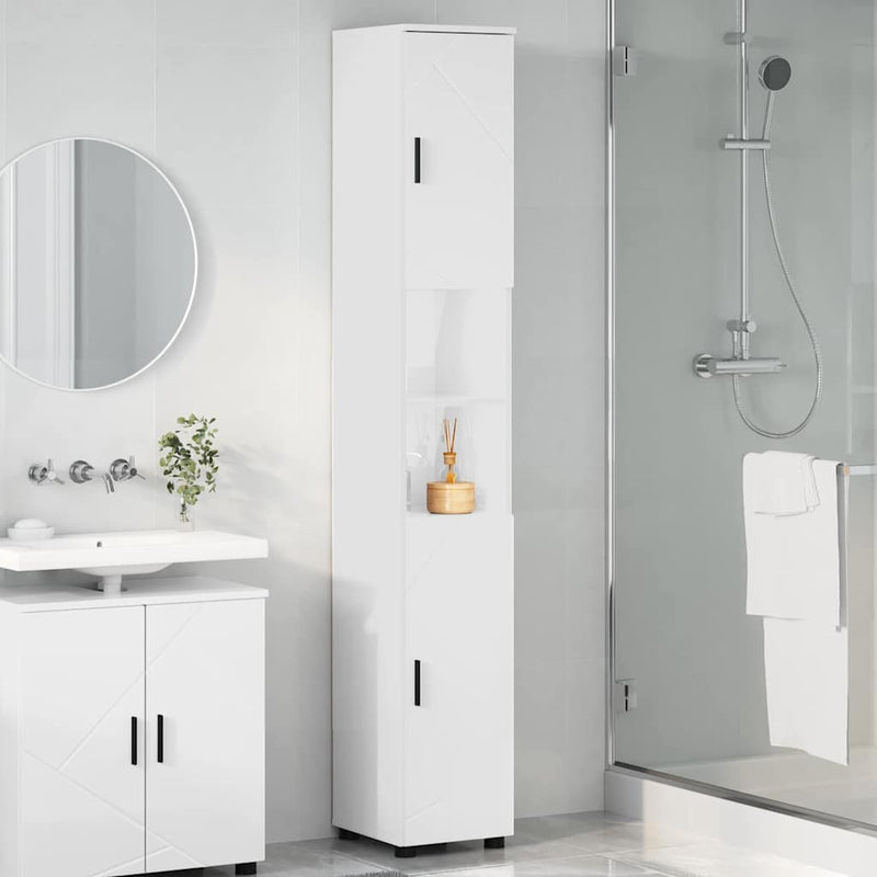 vidaXL Fürdőszobai magas szekrény Magasfényű fehér 30 x 35 x 192 cm