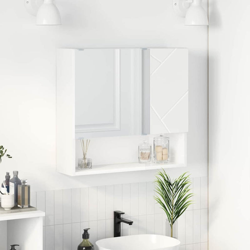 vidaXL Tükörszekrény polcokkal tárolóval Fehér 59 x 17 x 55 cm Faanyag