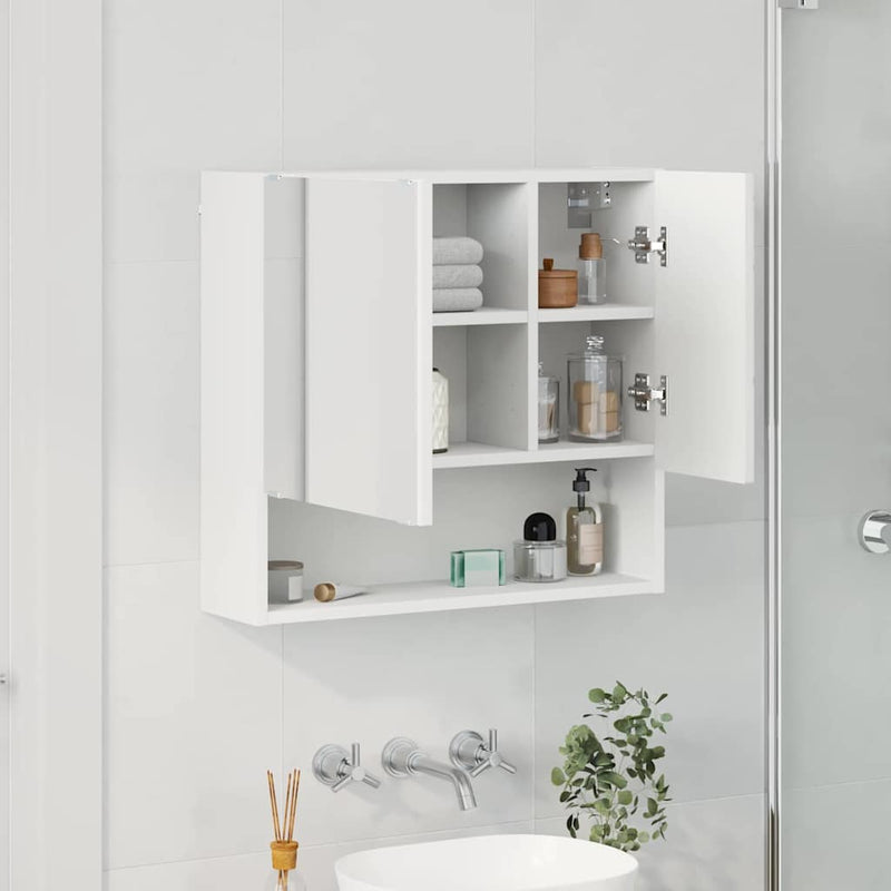 vidaXL Tükörszekrény polcokkal tárolóval Fehér 59 x 17 x 55 cm Faanyag