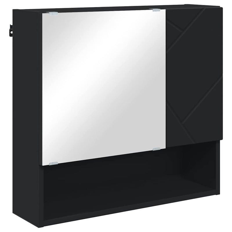 vidaXL Tükörszekrény polcokkal ajtóval Fekete 59 x 17 x 55 cm Faanyag