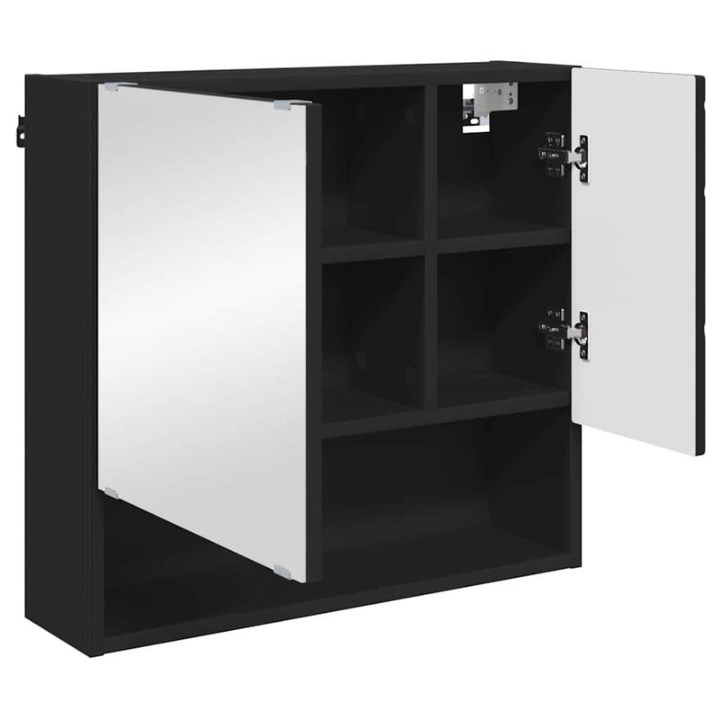 vidaXL Tükörszekrény polcokkal ajtóval Fekete 59 x 17 x 55 cm Faanyag
