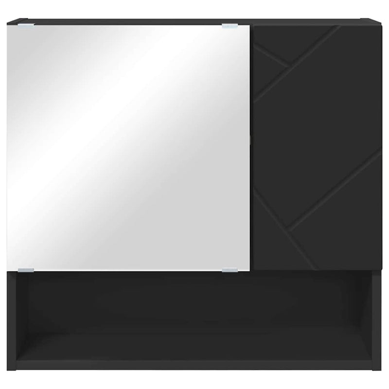 vidaXL Tükörszekrény polcokkal ajtóval Fekete 59 x 17 x 55 cm Faanyag