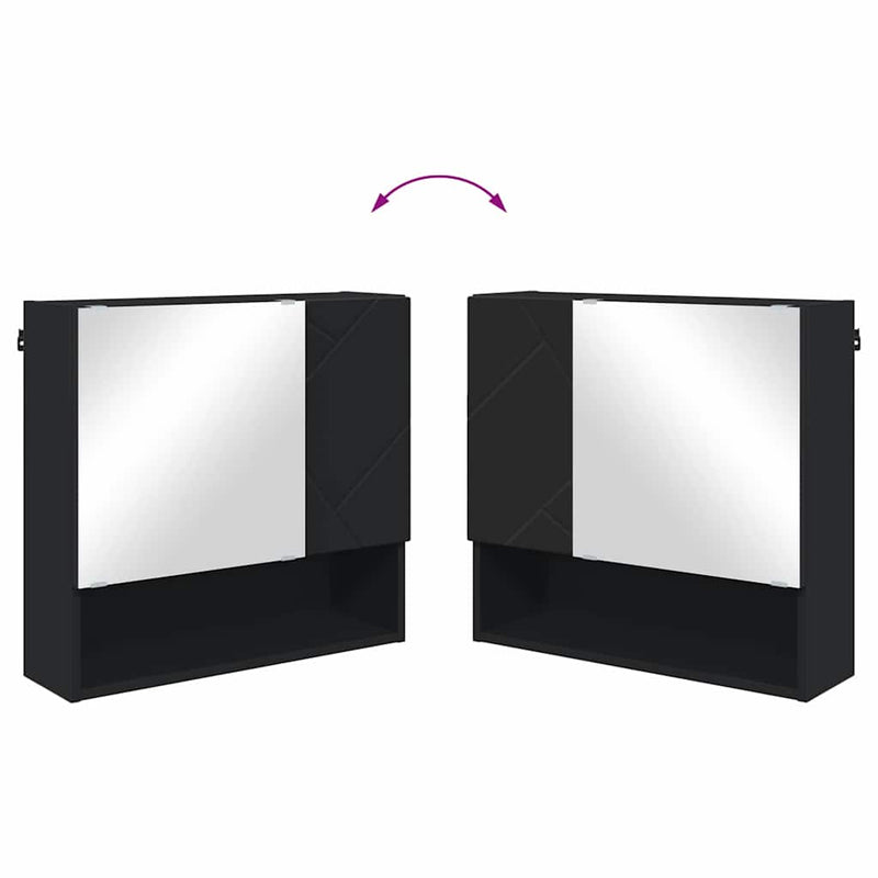 vidaXL Tükörszekrény polcokkal ajtóval Fekete 59 x 17 x 55 cm Faanyag