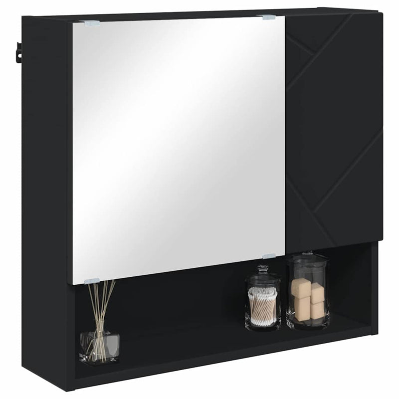 vidaXL Tükörszekrény polcokkal ajtóval Fekete 59 x 17 x 55 cm Faanyag
