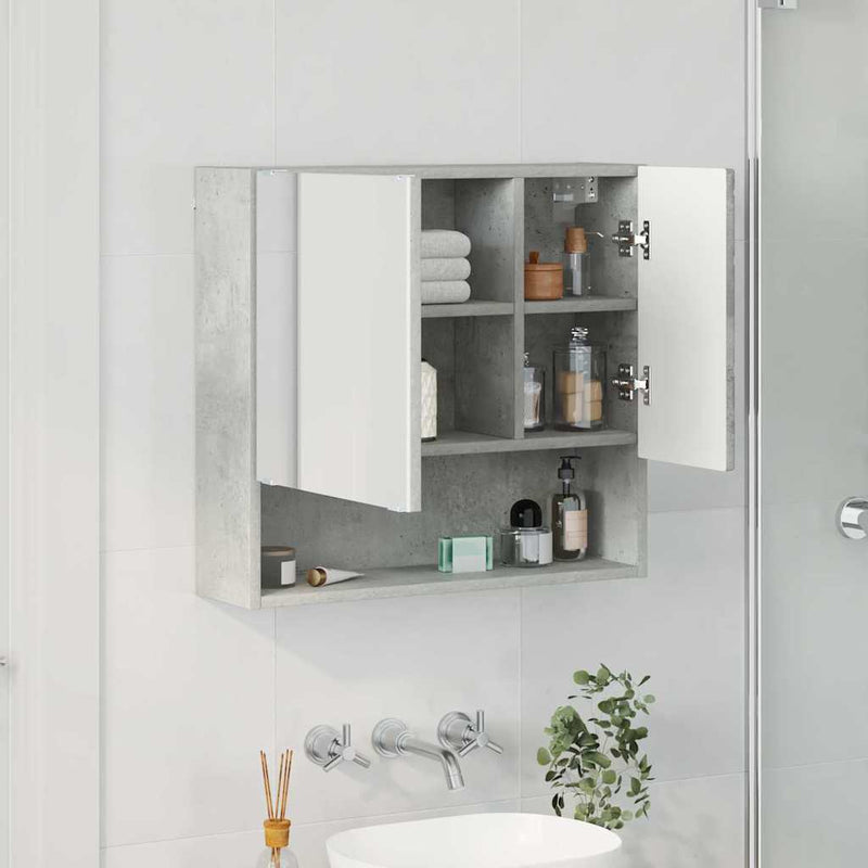 vidaXL Tükörszekrény polcokkal Beton szürke 59 x 17 x 55 cm Faanyag