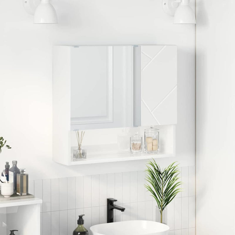 vidaXL Tükörszekrény ajtóval Magasfényű fehér 59 x 17 x 55 cm Faanyag