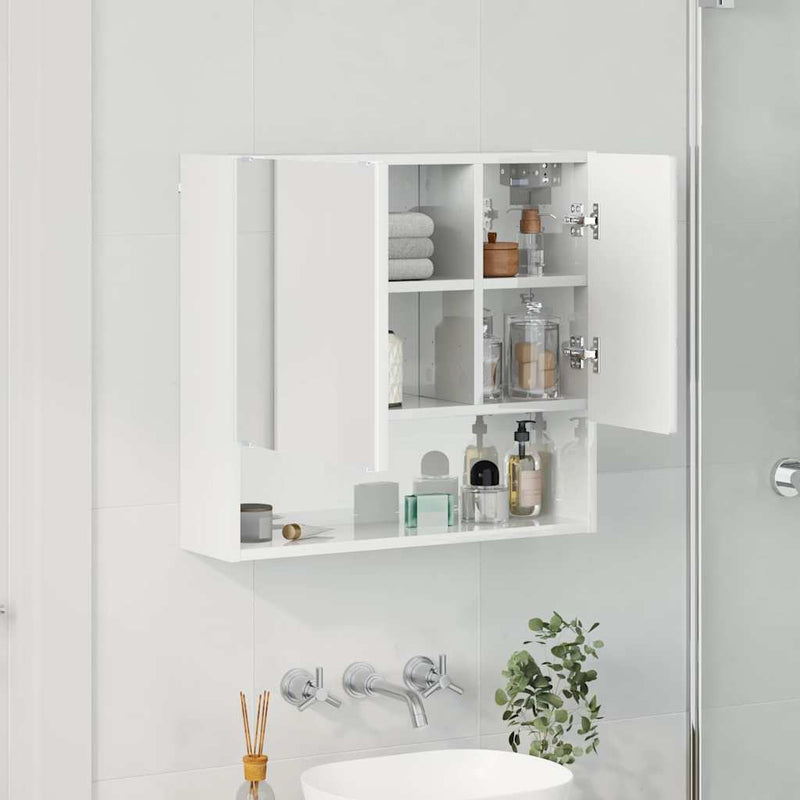 vidaXL Tükörszekrény ajtóval Magasfényű fehér 59 x 17 x 55 cm Faanyag