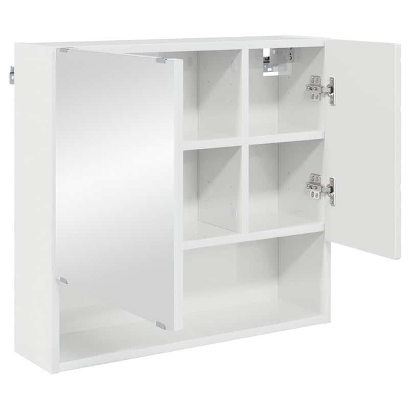vidaXL Tükörszekrény ajtóval Magasfényű fehér 59 x 17 x 55 cm Faanyag