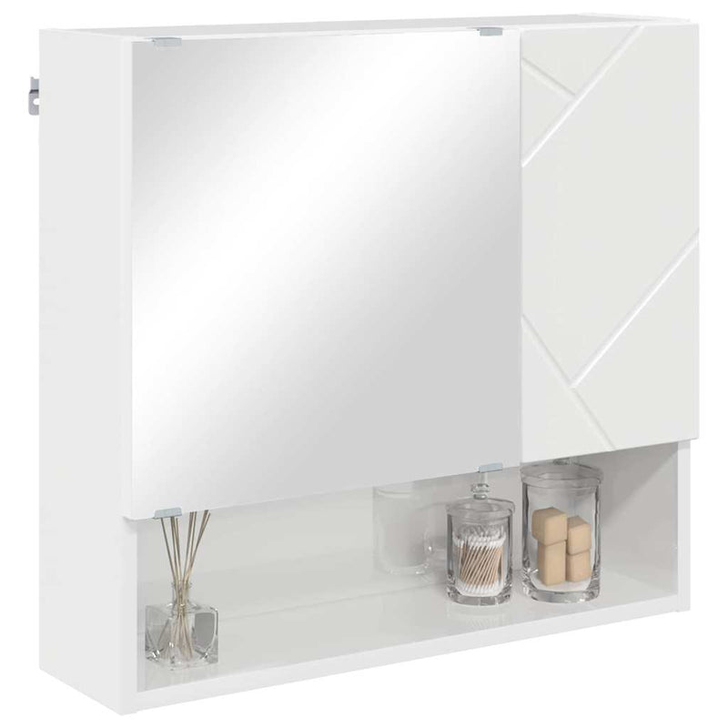 vidaXL Tükörszekrény ajtóval Magasfényű fehér 59 x 17 x 55 cm Faanyag