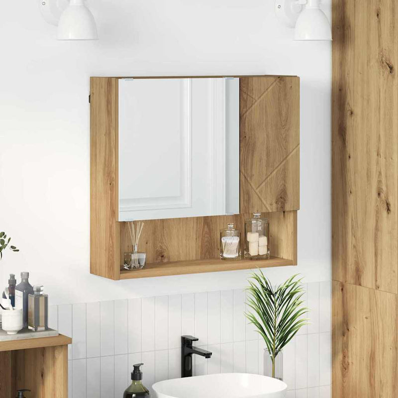 vidaXL Tükörszekrény polcokkal kézműves tölgy 59 x 17 x 55 cm Faanyag