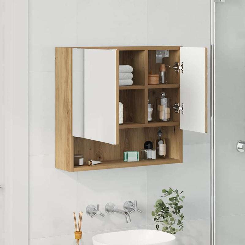 vidaXL Tükörszekrény polcokkal kézműves tölgy 59 x 17 x 55 cm Faanyag
