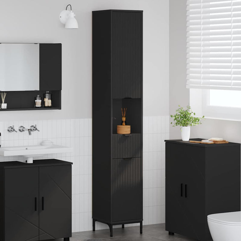 vidaXL Fürdőszobai magas szekrény Fekete 31.5 x 33 x 190 cm Faanyag