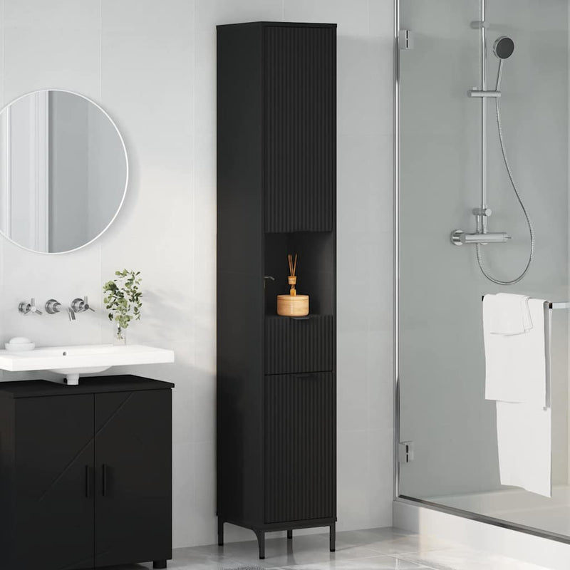 vidaXL Fürdőszobai magas szekrény Fekete 31.5 x 33 x 190 cm Faanyag