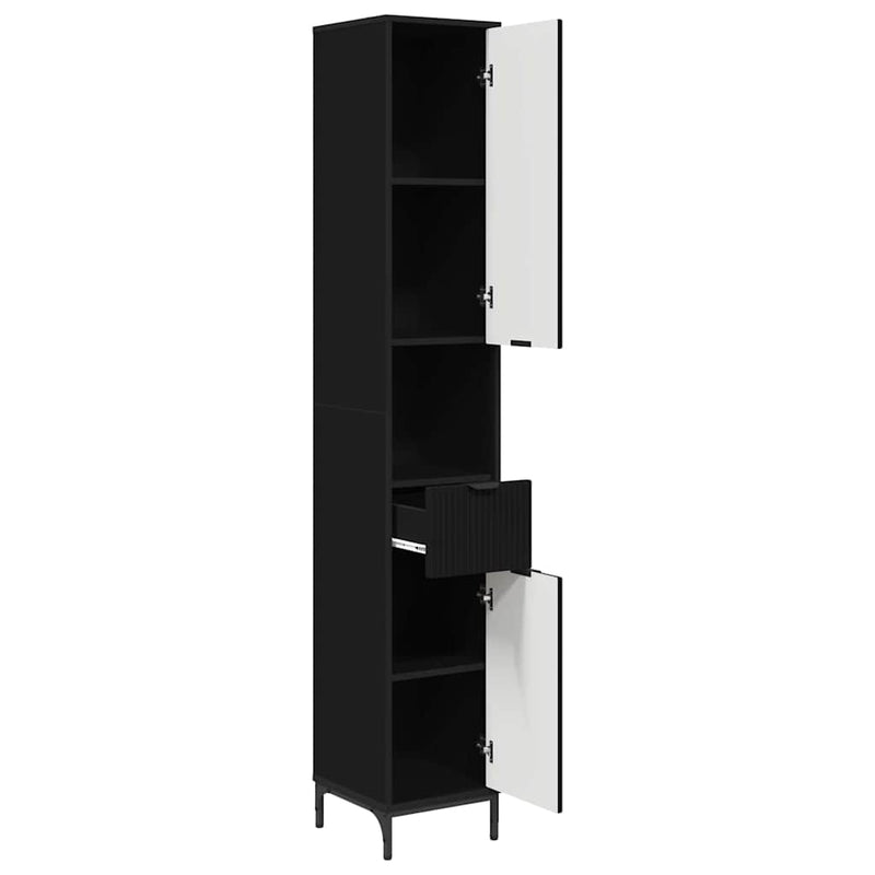 vidaXL Fürdőszobai magas szekrény Fekete 31.5 x 33 x 190 cm Faanyag