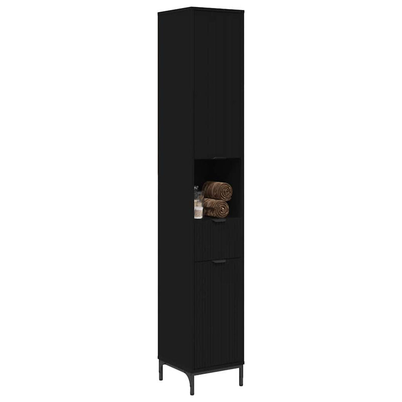 vidaXL Fürdőszobai magas szekrény Fekete 31.5 x 33 x 190 cm Faanyag