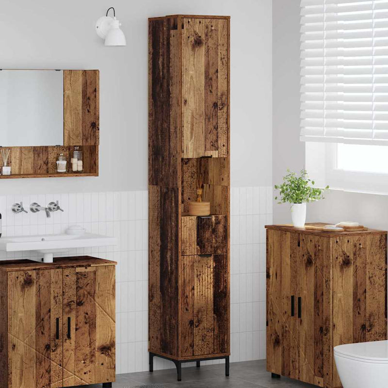 vidaXL Fürdőszobai magas szekrény Régi fa 31.5 x 33 x 190 cm Faanyag