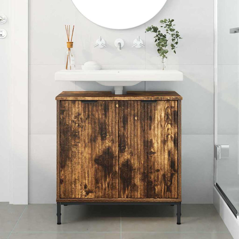 vidaXL Fürdőszobai mosdószekrény Füstölt tölgy 60.5 x 33.5 x 61 cm