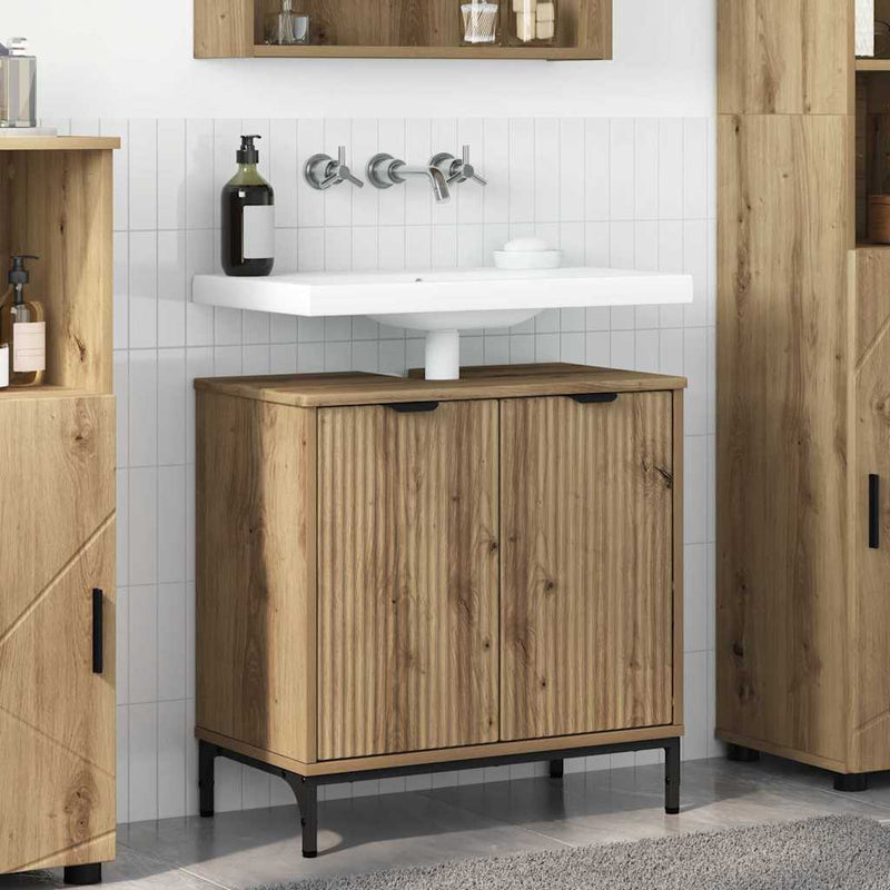 vidaXL Fürdőszobai mosdószekrény kézműves tölgy 60.5 x 33.5 x 61 cm