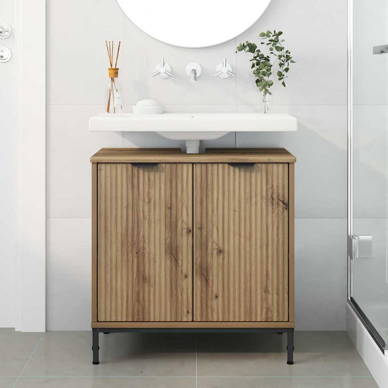 vidaXL Fürdőszobai mosdószekrény kézműves tölgy 60.5 x 33.5 x 61 cm