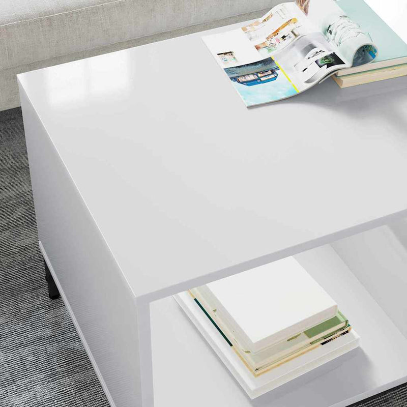 vidaXL Dohányzóasztal Magasfényű fehér 90 x 49 x 46 cm Faanyag