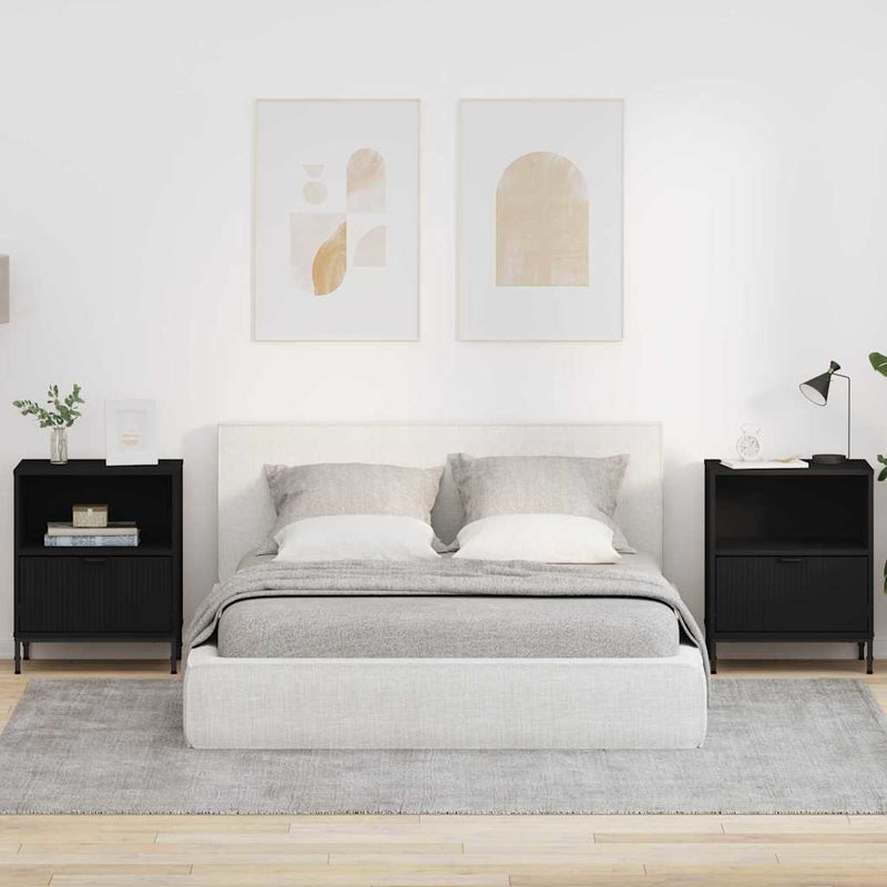 vidaXL Éjjeliszekrények fiókkal 2 pcs Fekete 49 x 36 x 61 cm Faanyag