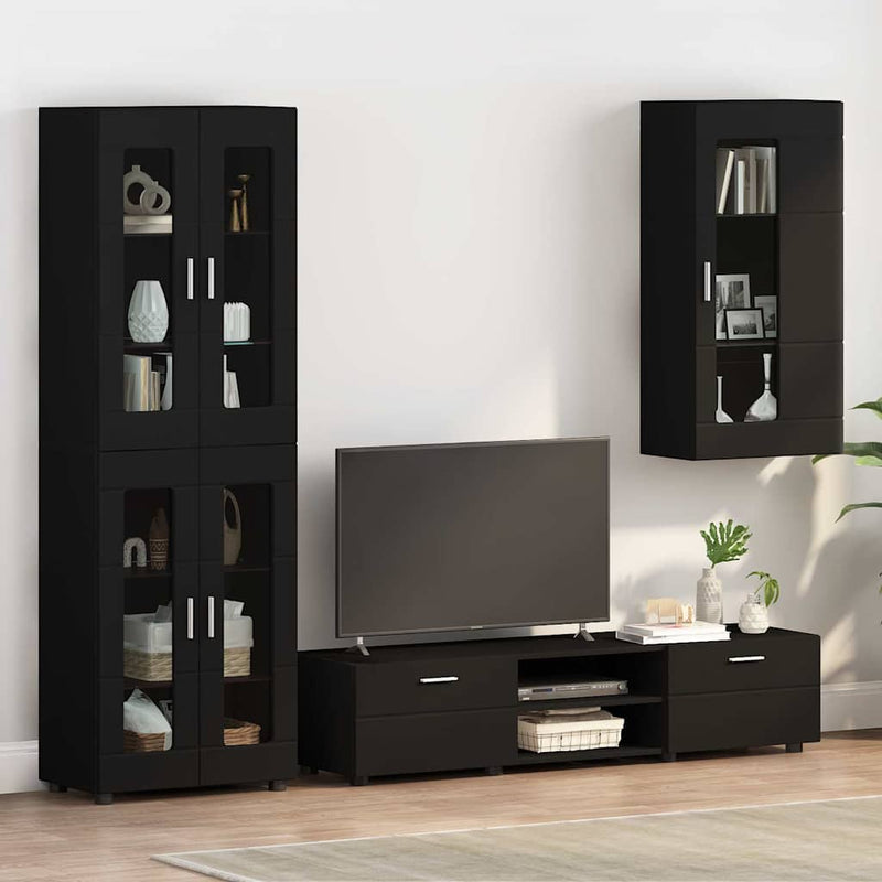 vidaXL Fali szekrény polcokkal ajtóval Fekete 55 x 29 x 100 cm Faanyag