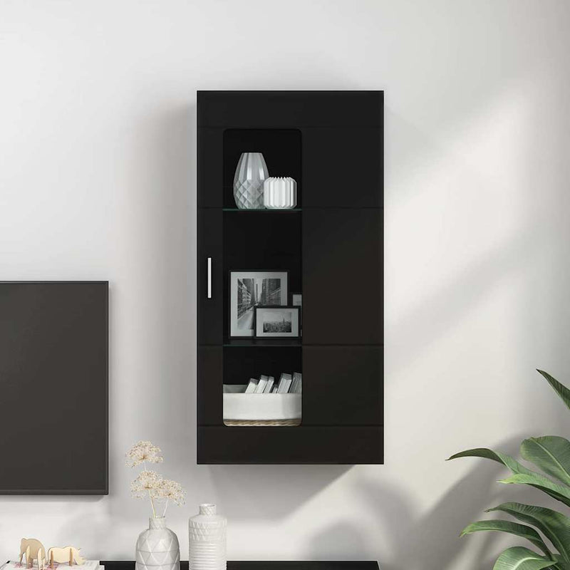 vidaXL Fali szekrény polcokkal ajtóval Fekete 55 x 29 x 100 cm Faanyag