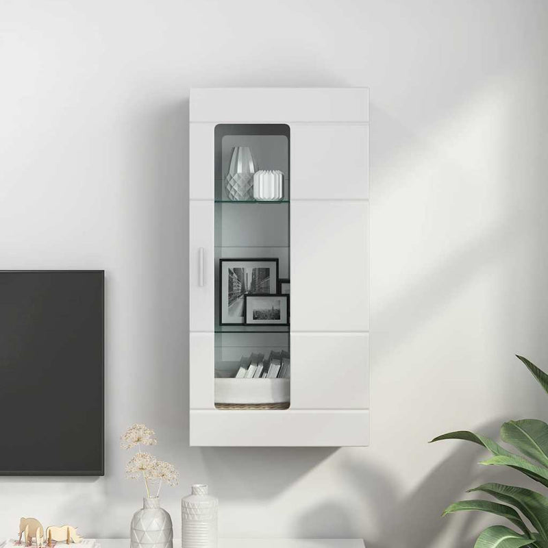vidaXL Fali szekrény ajtóval Magasfényű fehér 55 x 29 x 100 cm Faanyag