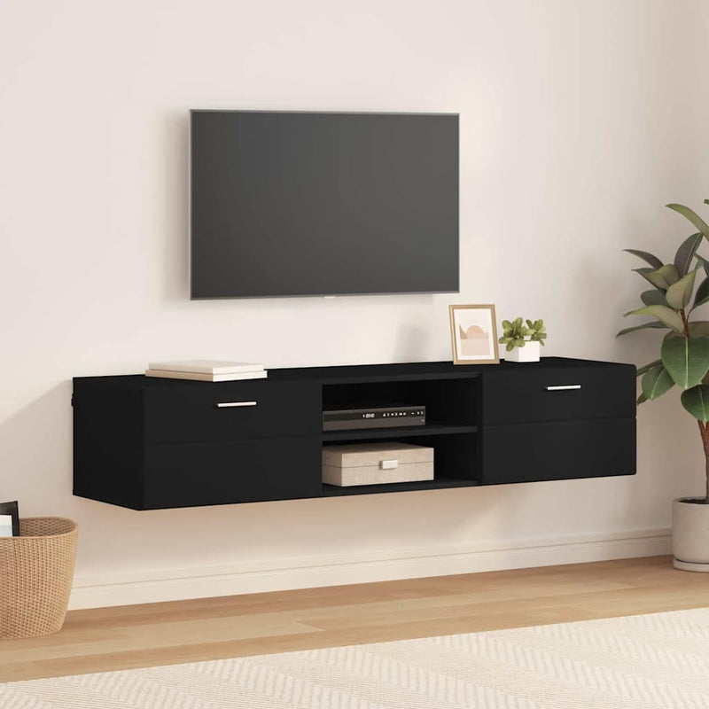 vidaXL TV szekrény fiókkal polcokkal Fekete 150 x 39 x 30 cm Faanyag