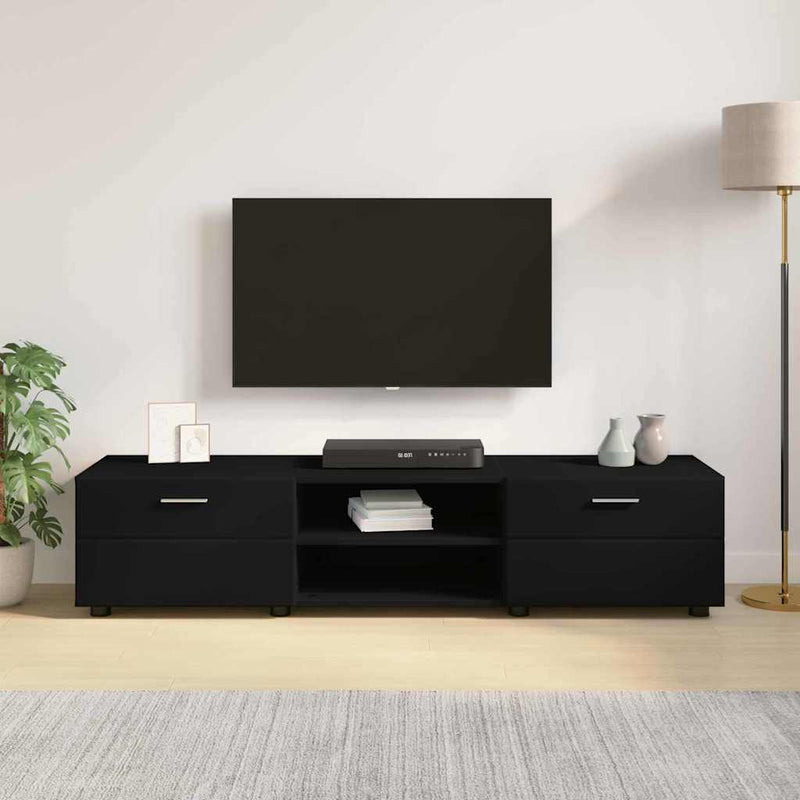 vidaXL TV szekrény fiókkal polcokkal Fekete 150 x 39 x 30 cm Faanyag
