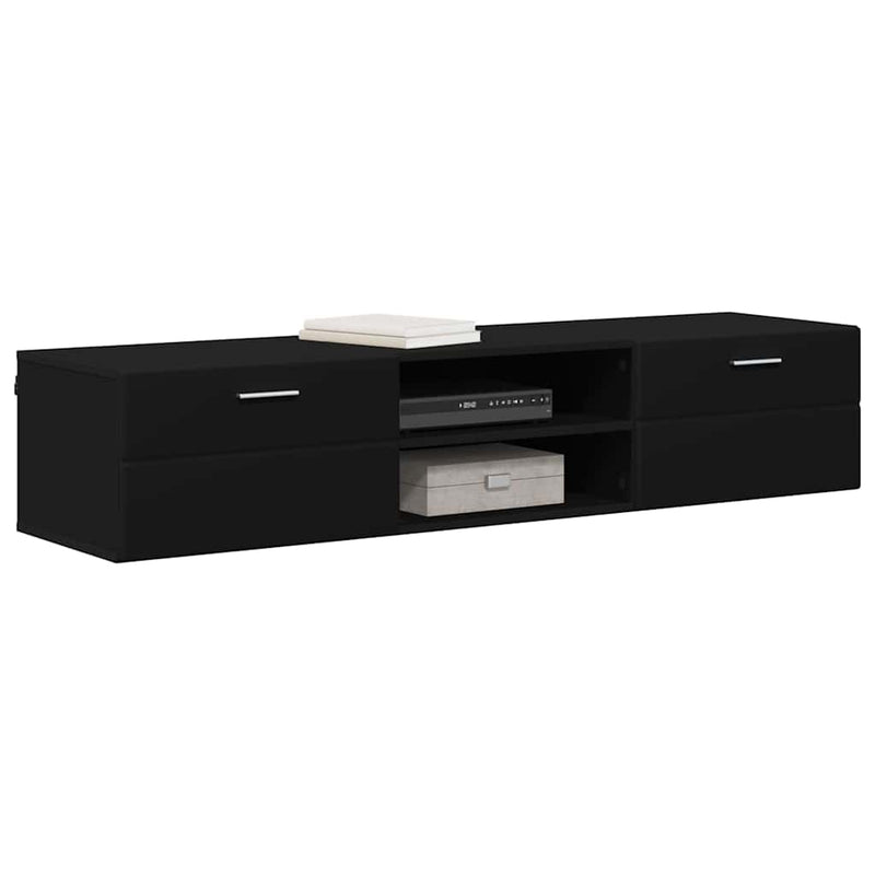 vidaXL TV szekrény fiókkal polcokkal Fekete 150 x 39 x 30 cm Faanyag