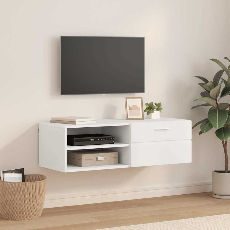 vidaXL TV szekrény fiókkal polcokkal Fehér 100.5 x 39 x 30 cm Faanyag