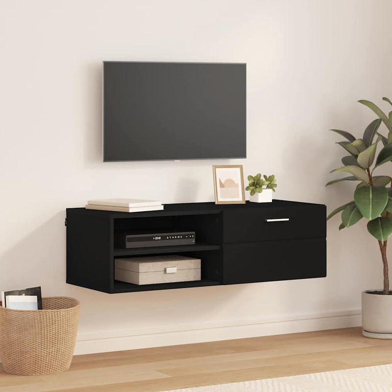 vidaXL TV szekrény fiókkal polcokkal Fekete 100.5 x 39 x 30 cm Faanyag
