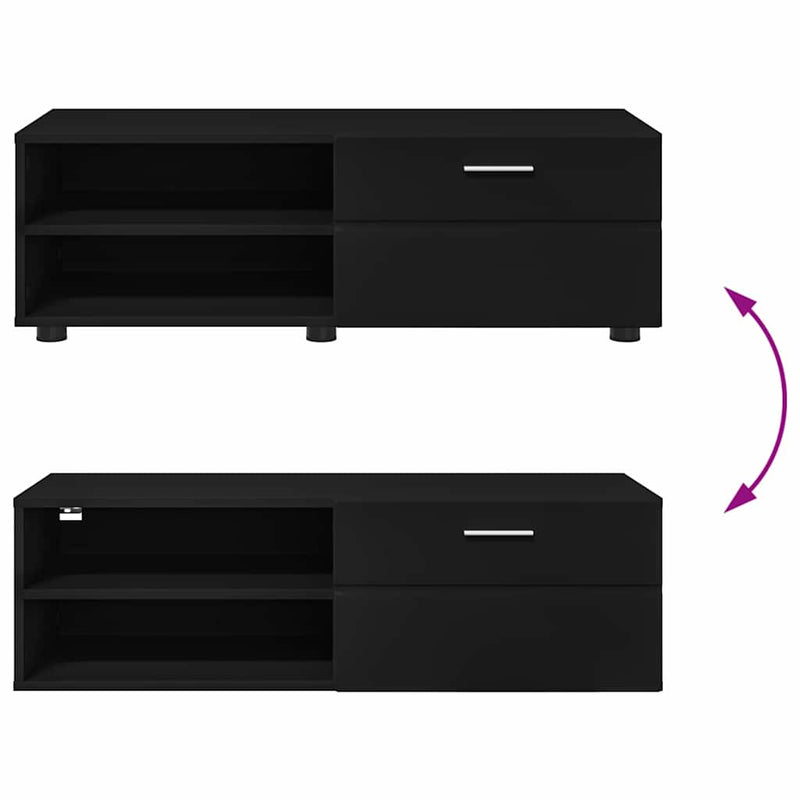 vidaXL TV szekrény fiókkal polcokkal Fekete 100.5 x 39 x 30 cm Faanyag