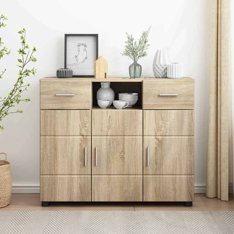vidaXL Széf fiókkal tárolóval sonoma tölgy 88.5 x 30.5 x 73 cm Faanyag