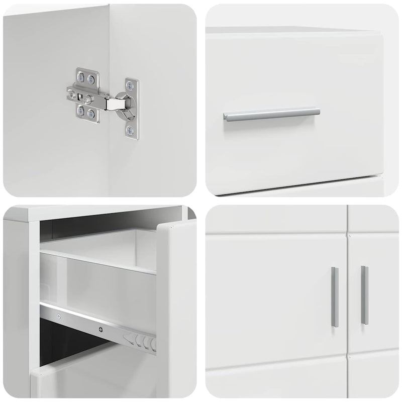vidaXL Széf fiókkal Magasfényű fehér 88.5 x 30.5 x 73 cm Faanyag