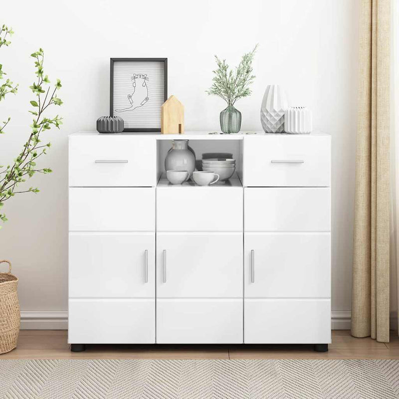 vidaXL Széf fiókkal Magasfényű fehér 88.5 x 30.5 x 73 cm Faanyag