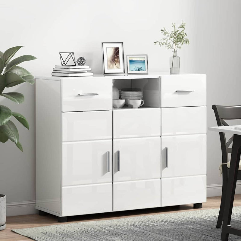 vidaXL Széf fiókkal Magasfényű fehér 88.5 x 30.5 x 73 cm Faanyag