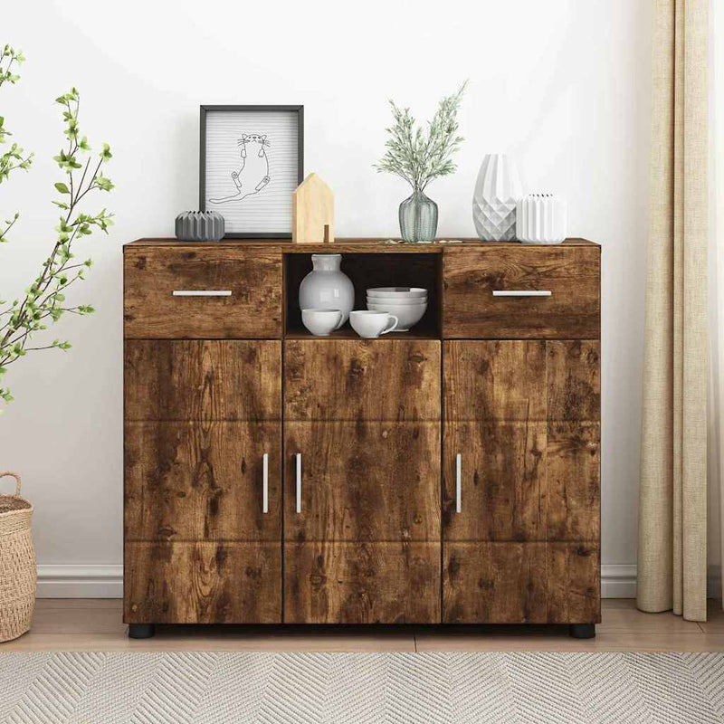 vidaXL Széf fiókkal ajtóval Füstölt tölgy 88.5 x 30.5 x 73 cm Faanyag
